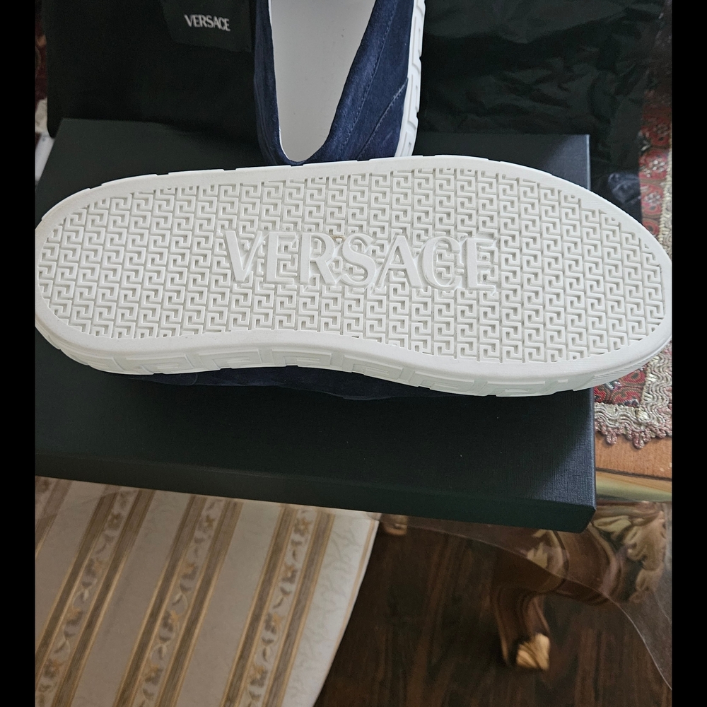 Versace Men's Blue Suede Loafers with Silver Emblem - Picture 3 of 4